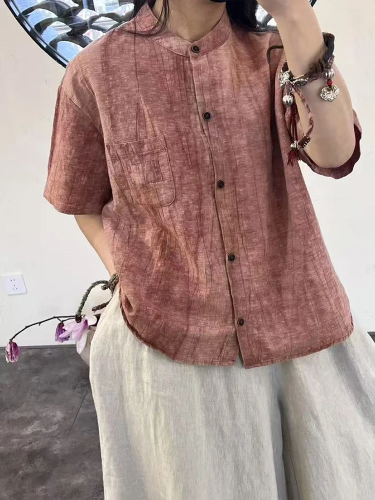 AmaxluluE 2025 été coréen vêtements femmes loisirs chemises en lin lâche Vintage couverture en coton dames classique luxe solide Blouses