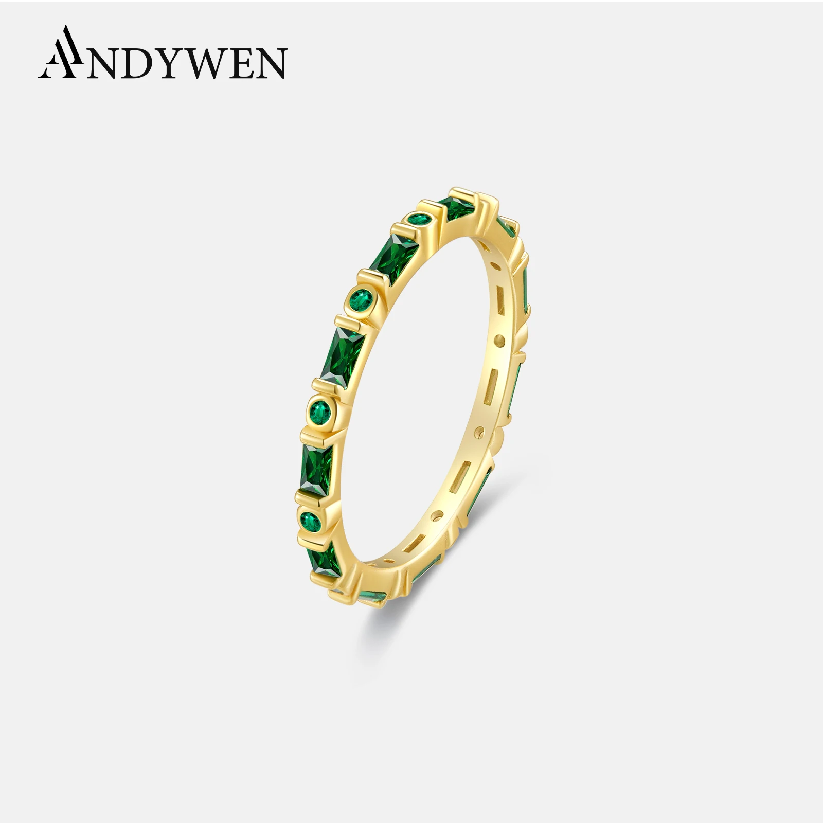 ANDYWEN 925 Sterling Silver Three Zircon Anillofino Marilyn Rings Zircon Green Coffee Black Women Jewelry Rock Punk Jewellry