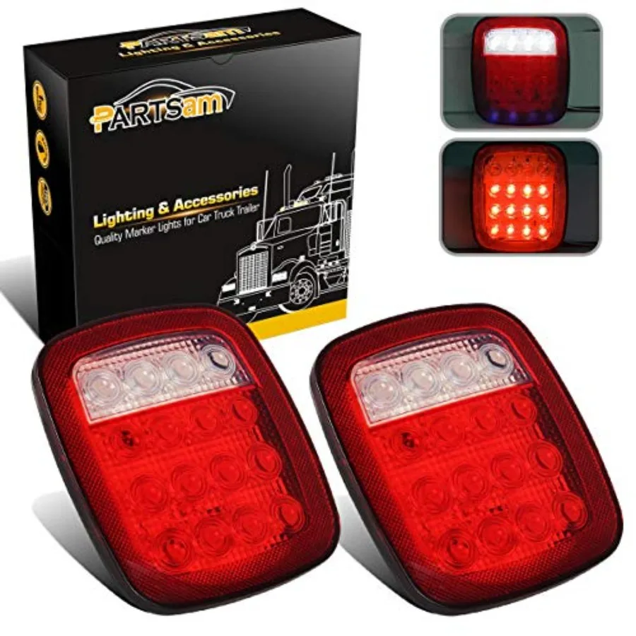2x Universal 16 LED Stop Tail Turn Signal Backup Reverse Brake Clearance Marker Lights Lamps Red/White Replacement for YJ JK CJ