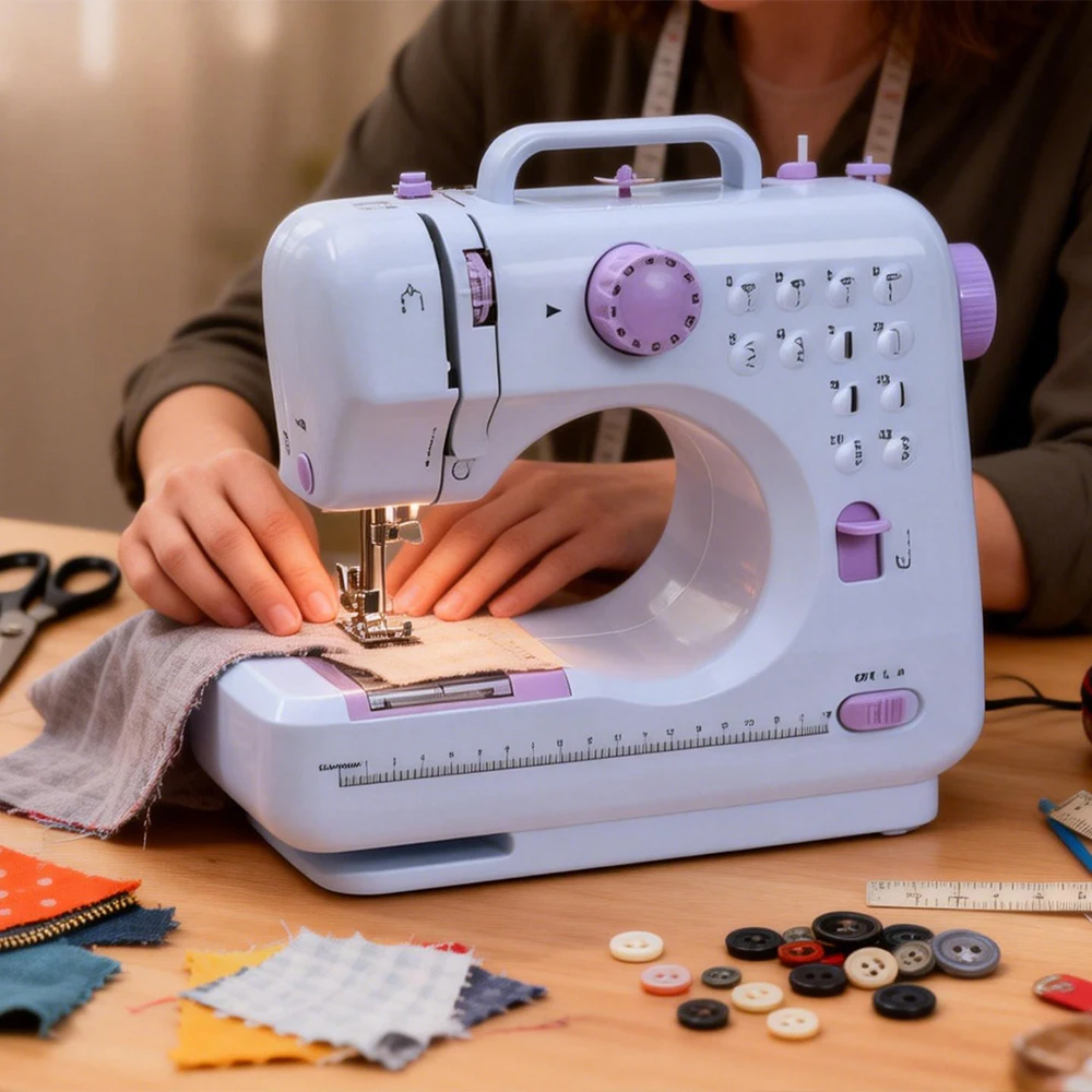 

Inne 12 Stitch Portable Sewing Machine Electric Mini Household Crafting Mending Overlock Pedal With Presser Foot Table Beginners