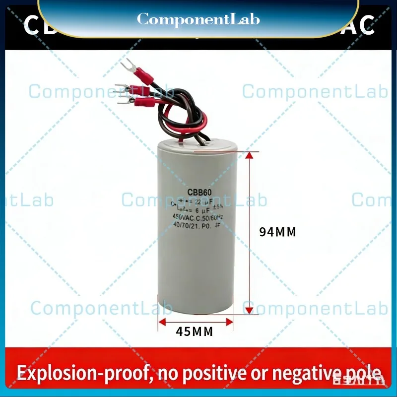CBB60 450VAC22UF + 6UF three-wire dual capacitor motor crane basket hoist crane starting capacitor