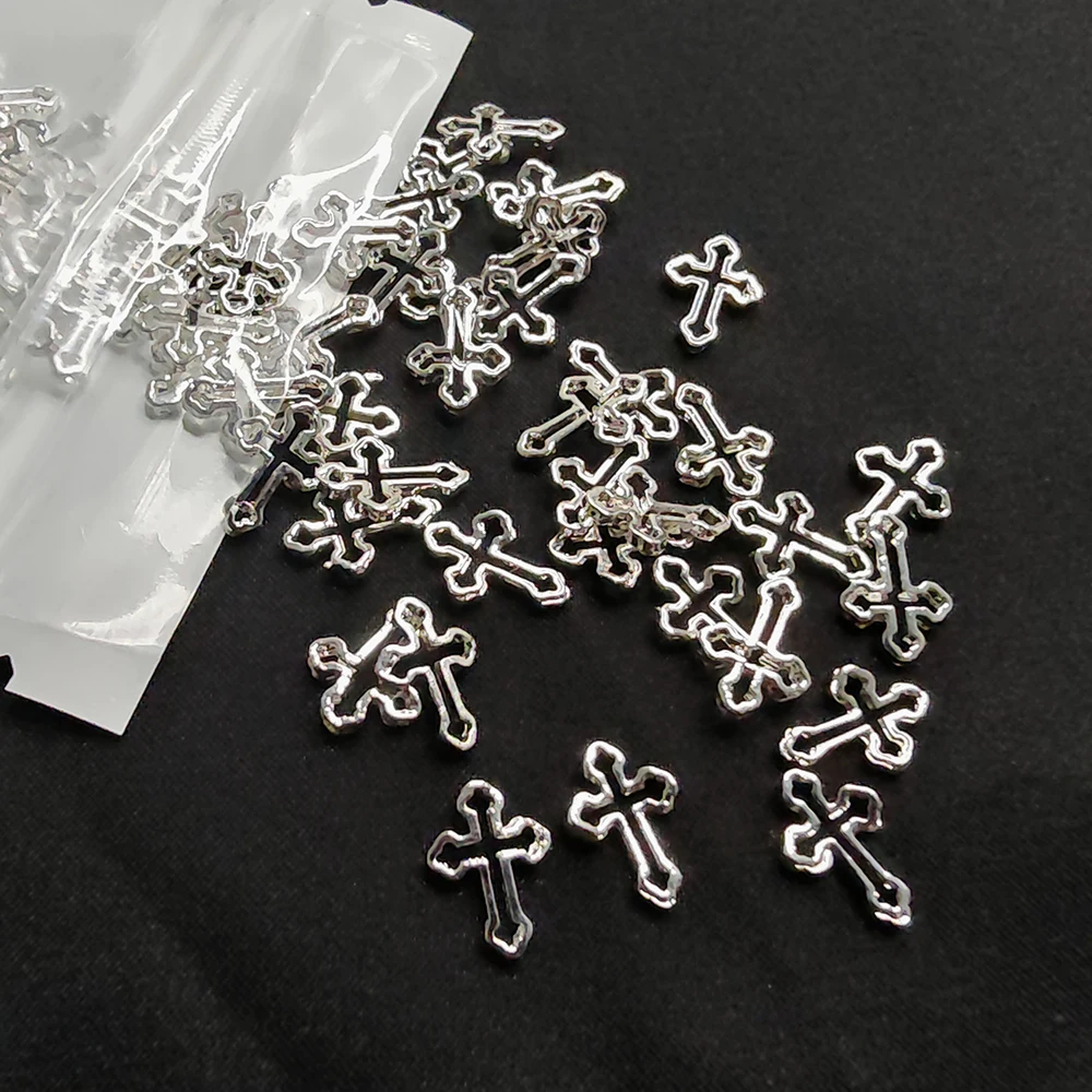 50pcs Hollow Cross Crown Nail Charms For Nails 3d Decoration Crowns For Acrylic Nails Design Jewel Mini Manicure Parts Accessory