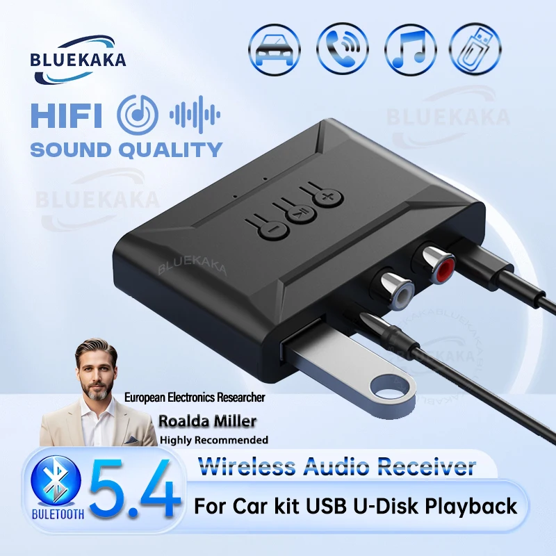 Bluetooth 5.4 Audio Receiver 3.5mm AUX HiFi Stereo Music Wireless Adapter Support USB U-Disk Play For Car Kit Speaker Amplifier