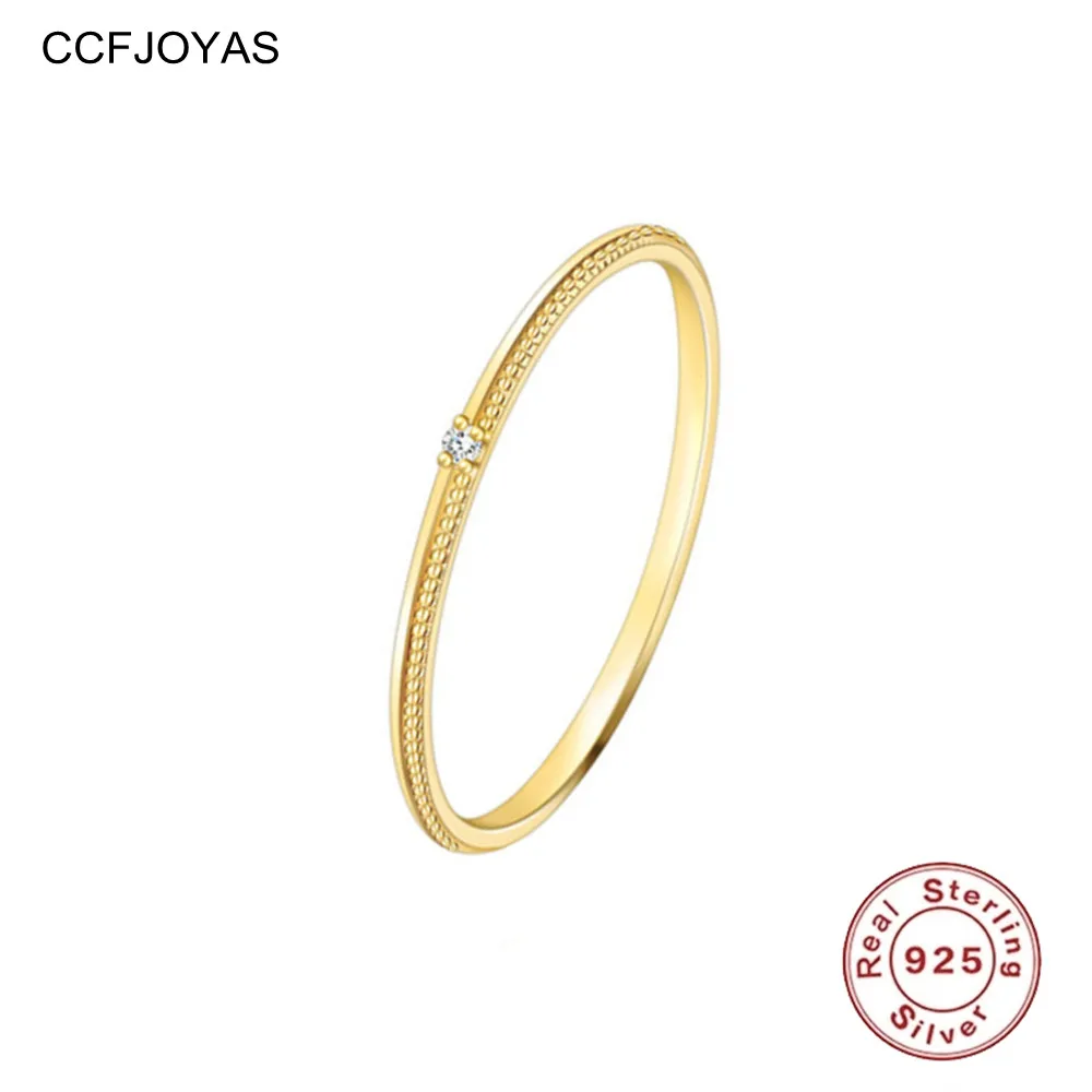 

CCFJOYAS 100% 925 Sterling Silver Single Zircon Ring Minimalist INS 14K Gold Plating Wedding Party Rings Women Fine Jewelry