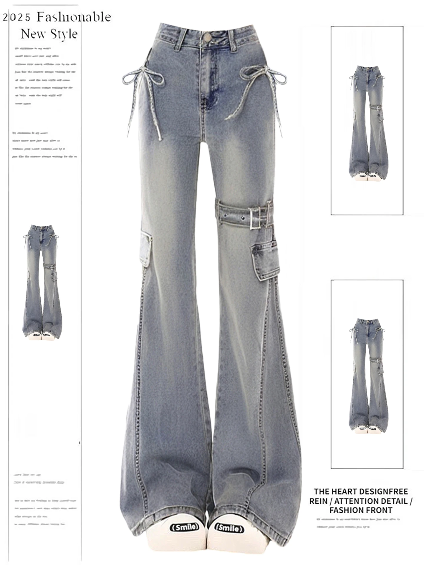 

Ретро американские расклешенные джинсы с узлом тай-дай, женские утягивающие брюки с высокой талией, осенние новые длинные брюки для сексуальных девушек