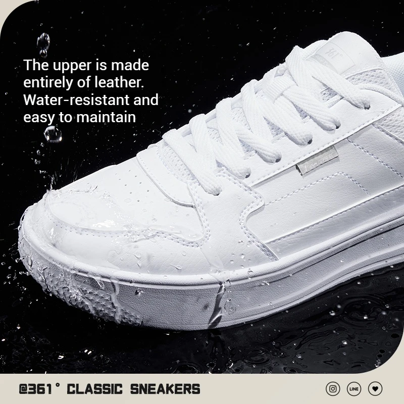361 Degrees Men's Board Shoes Leather Splash Proof Classic Leisure Versatile Thick-soled Non-slip Airy Male Sneakers 672536622