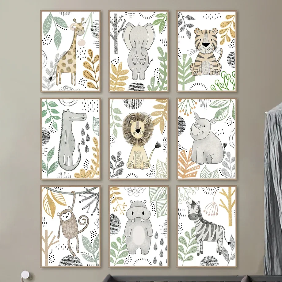 Multi-size 1PC frameless high-definition decorative paintings,Nursery Poster Boho Prints Animals Lion Giraffe Zebra Elephant Hip