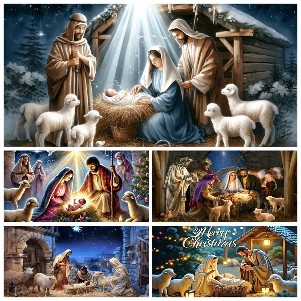 

Jesus Nativity Christmas Photography Background Manger Scene Shepherds Sheep Religion Gatherings Birth Of Jesus Photo Backdrops