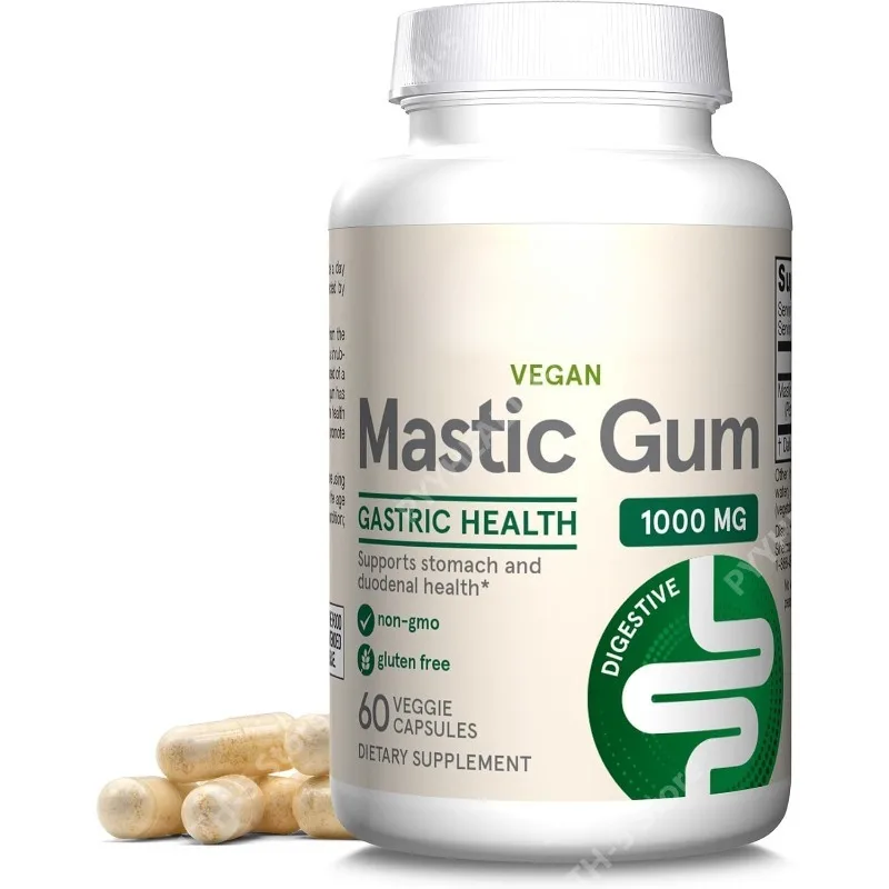 

Mastic Gum 1000 mg, 60 Veggie Caps, Digestive Tract Support for Stomach and Duodenal Health, 30 Servings Dietary Supplement