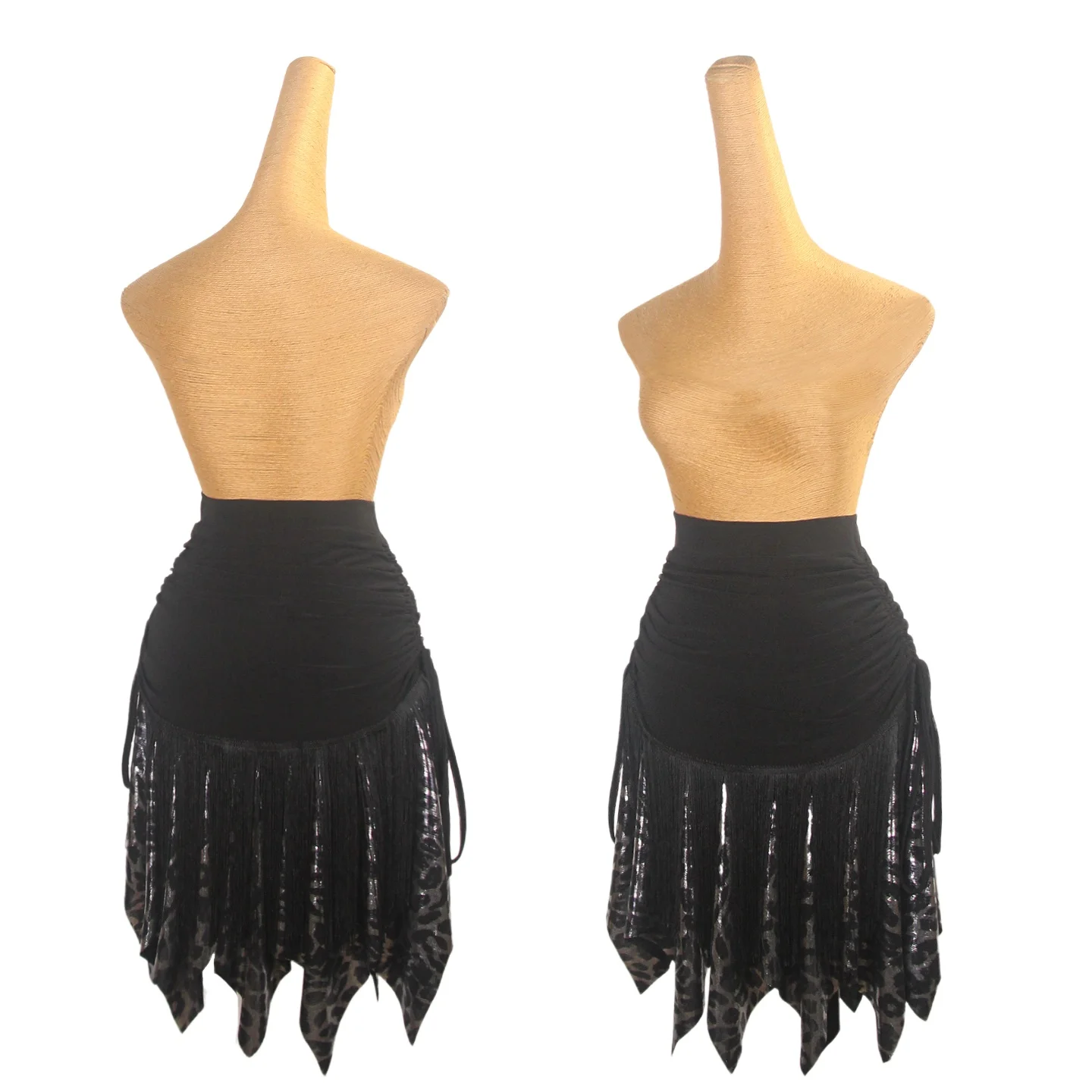 Nueva falda de baile latino con cintura alta y falda adelgazante con flecos y estampado de leopardo falda de práctica de tango samba chacha