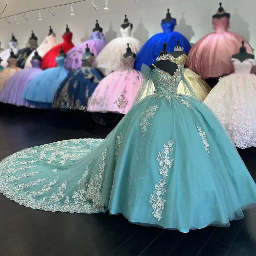 

Новое Бальное Платье, Платье для Quinceanera 2024, платье принцессы с длинным шлейфом и аппликацией, Тюлевое платье 15 лет, милое платье для дня рождения 16 лет 2023