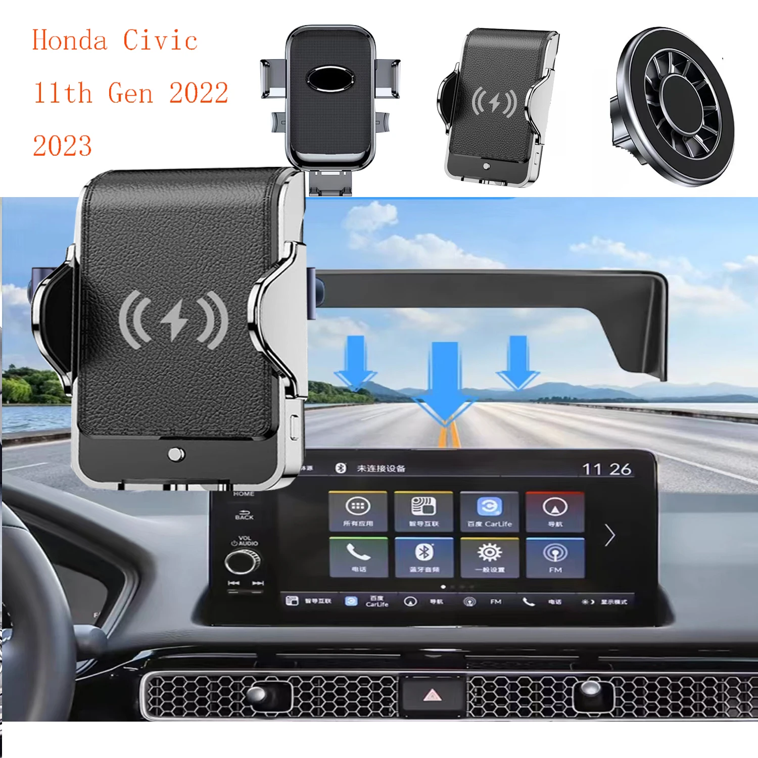 

For Honda Civic 11th Gen 2022 2023 Magnetic Car Phone Holder gps Screen Fixed Base Fast Wireless Charging Mobile Phone Mount