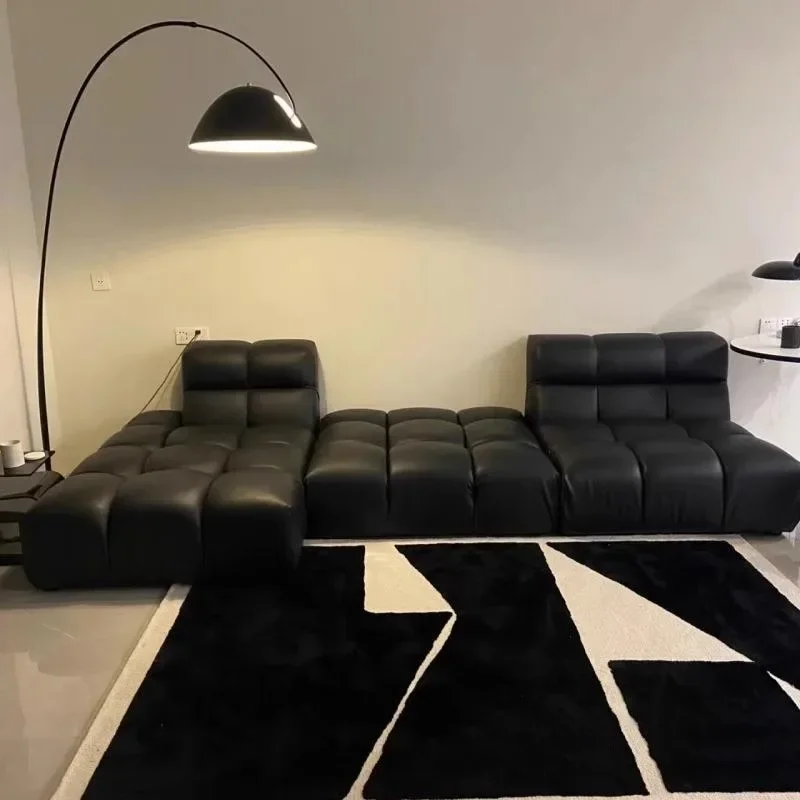 

Straight row sofa, living room small apartment Internet celebrity model, retro tofu block, anti-cat scratch black free