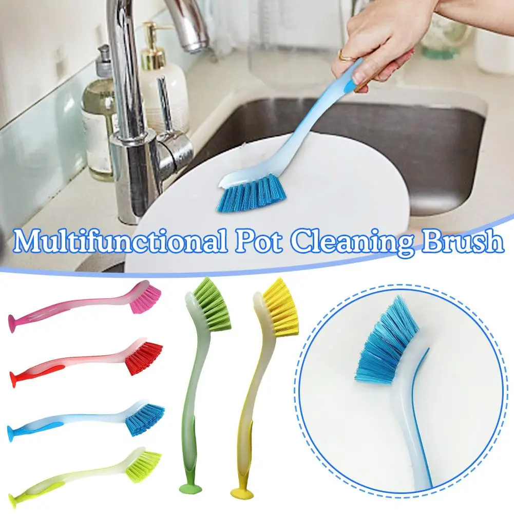 Kitchen Cleaning Brush Suction Cup Stand Dish Wand Bowl Pot Scrubber Vertical Washing Brush Long Handle Sink Household Gadgets