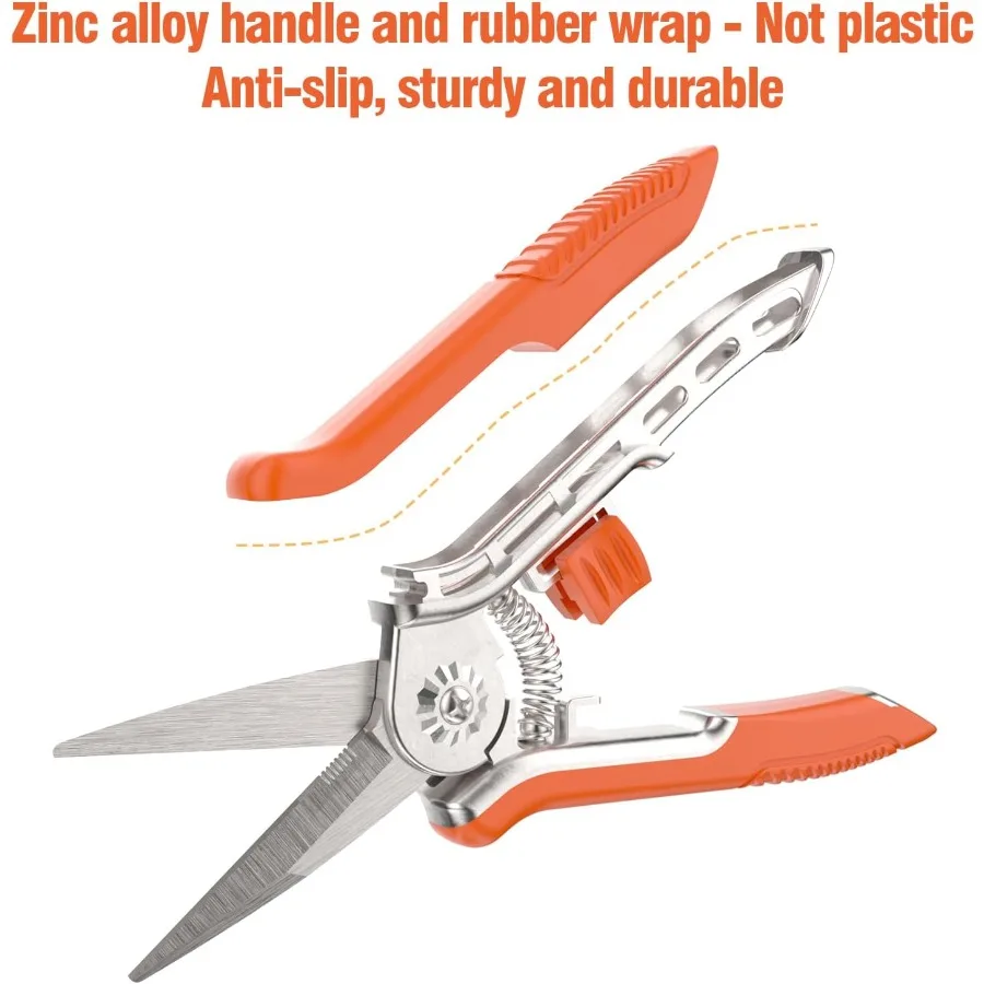 Tijeras de podar FLORA GUARD con mango de aleación de Zinc, tijeras de jardín de 6,5 pulgadas con hoja de acero más gruesa, agarre de goma cómodo, seguridad Lo