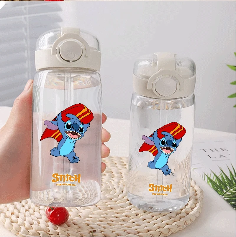 

Disney Lilo Stitch Anime Plastic Water Cup Anti-Fall Kettle Portable Children's Transparent Straw Cup Kawaii Stitch Transparent
