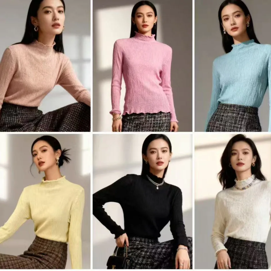 

Miyake Pleated New 2025 Autumn and Winter Half-high Neck Slim Inner Women's Pullover Wool Knit Bottoming Shirt Layering Tops