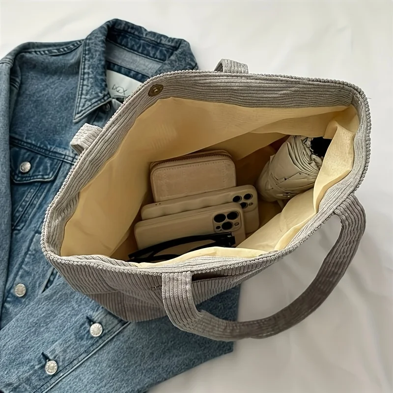 Damen-Cord-Tragetasche, Lässige Große Mode-Unterarmtasche für Ausgehzwecke, Minimalistische Handtaschen Schultertasche – Detail 4