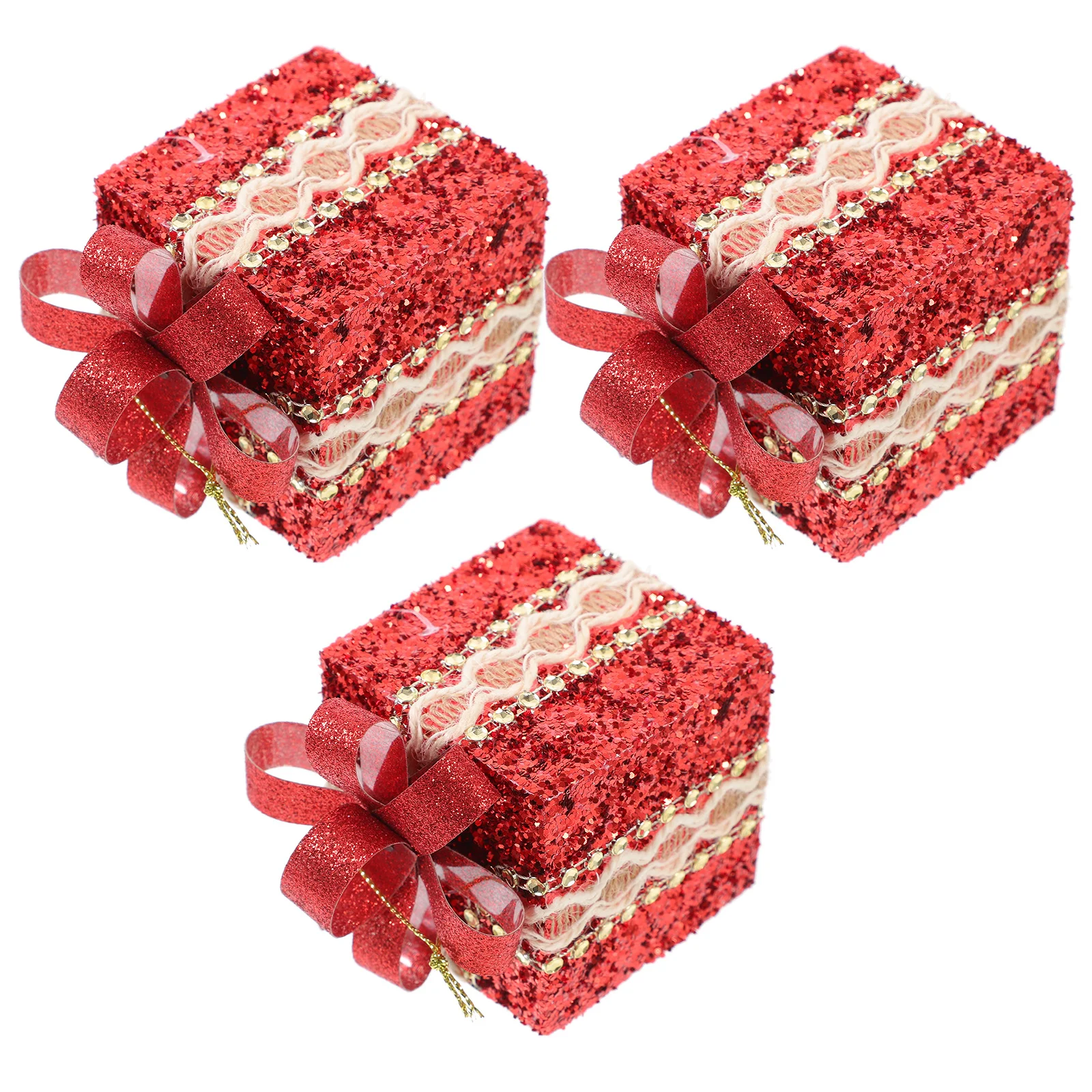 

3Pcs Christmas Tree Hanging Gift Boxes Multi-Color DIY Xmas Gift Box Decorations Delicate Lace Xmas Tree Hanging Ornaments