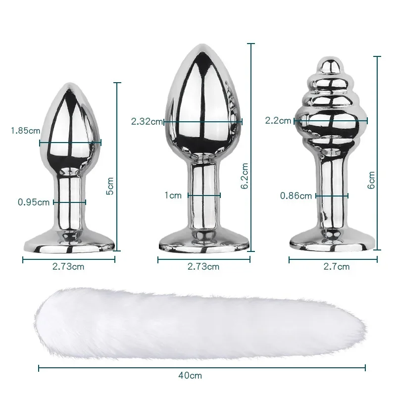 سدادة شرجية معدنية بذيل الثعالب للبالغين ، ثلاثة خيارات قابلة للفصل ، بدلة من الفضة المعدنية ، منتجات جنسية ، لعبة جنسية