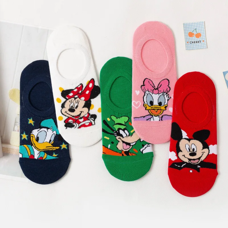 

Mickey Mouse Socks Donald Duck Cartoon Funny Cute Figure Silicone Anti Slip Spring Summer Shallow Mouth Women's Short Boat Socks