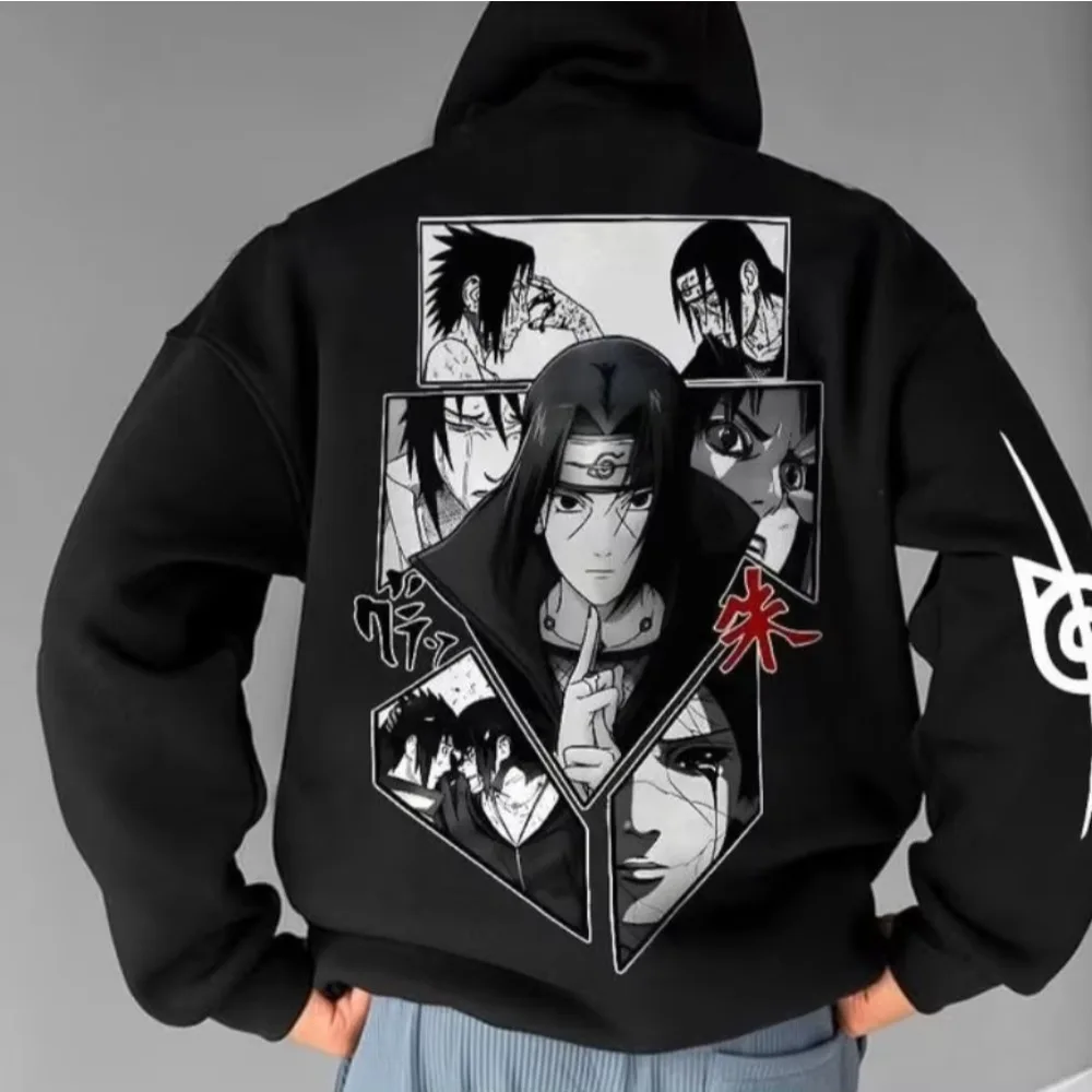 Bluzy MINISO Oversize z nadrukiem anime Uchiha Itachi, męska odzież jesienna, luźne bluzki damskie z długim rękawem w stylu Y2k