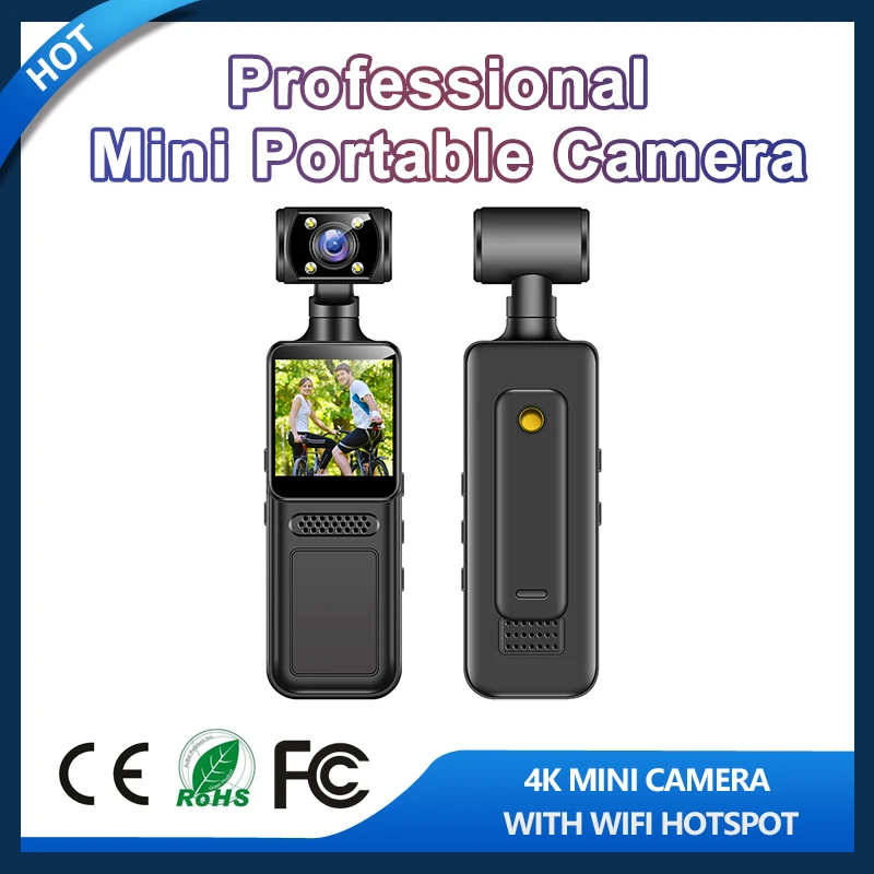 4K HD WIFI Pocket Professional Sports Camera with 180-Degree Rotating Lens, Creative, Compact, Portable Outdoor Cycling Recorder