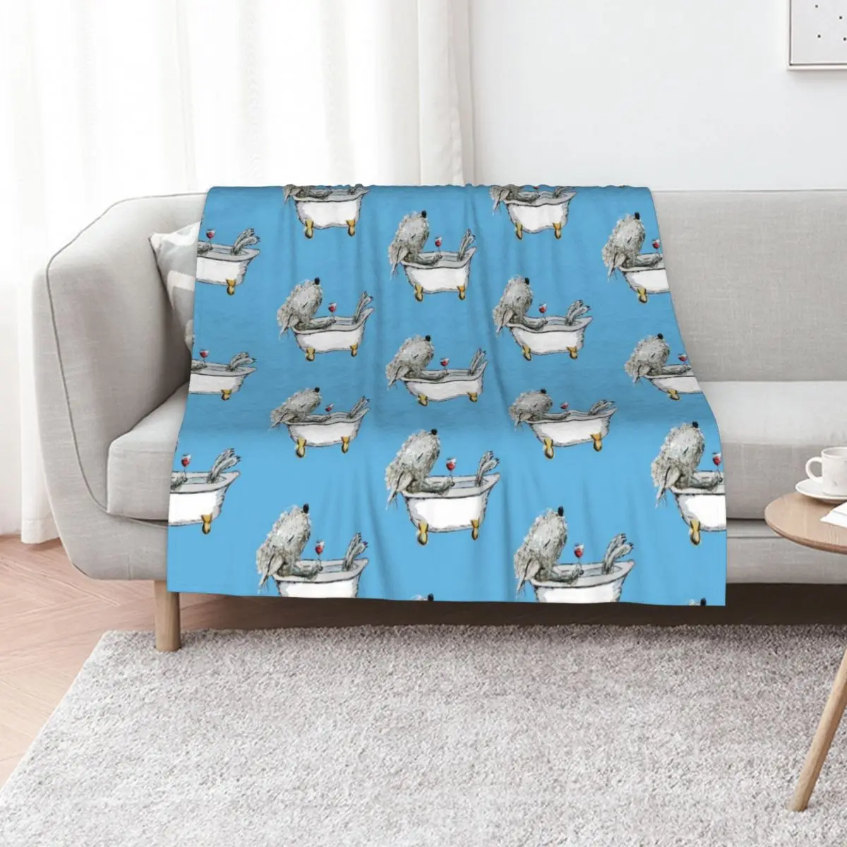 Bedlington Terrier Dog in a Bathtub Throw Blanket Soft Kid'S anime Shaggy Cute Blankets