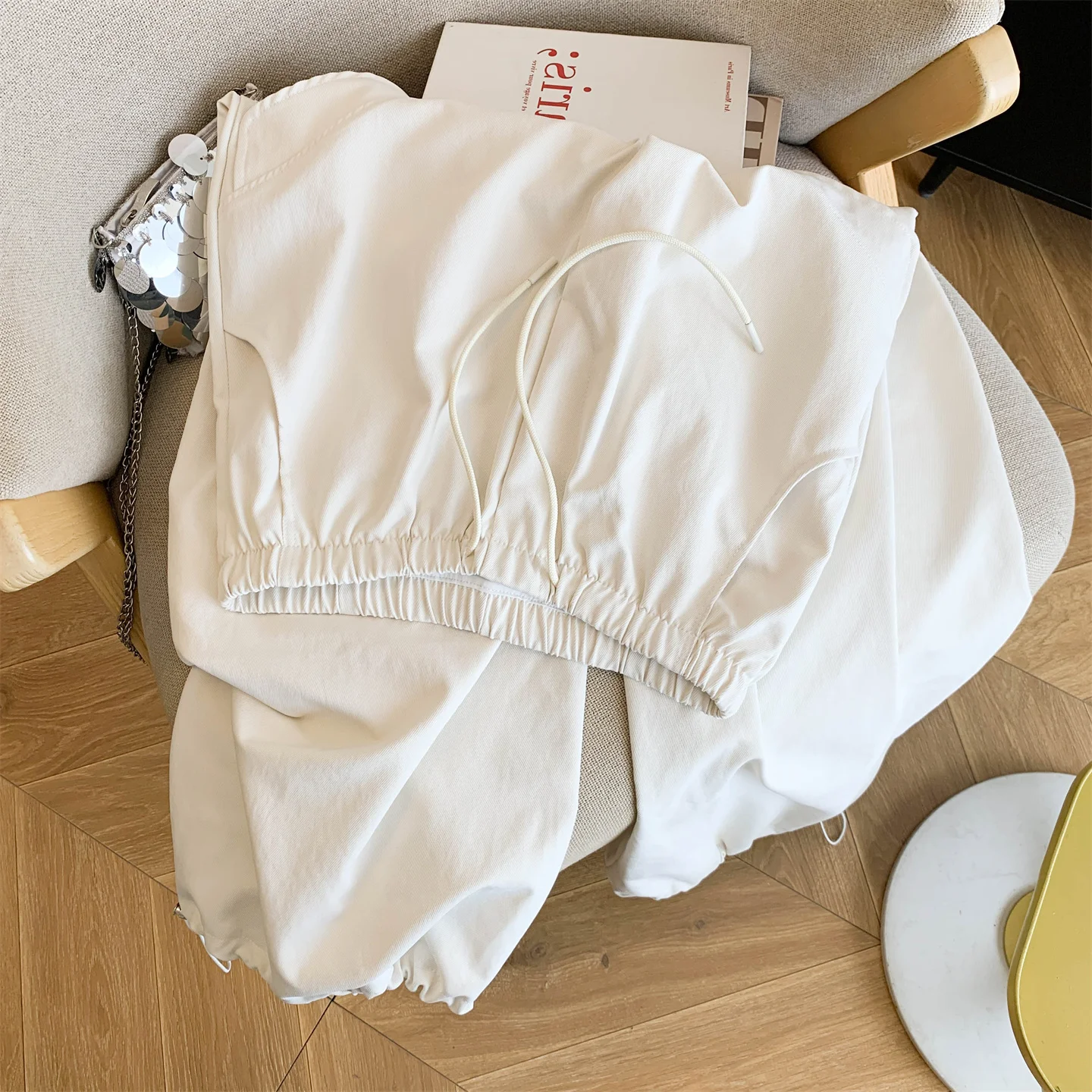 

American Retro Elastic Waist Cargo Pants Women's Autumn 2025 New Sle High Waist Long Knitted Loose Fit Workwear Trousers