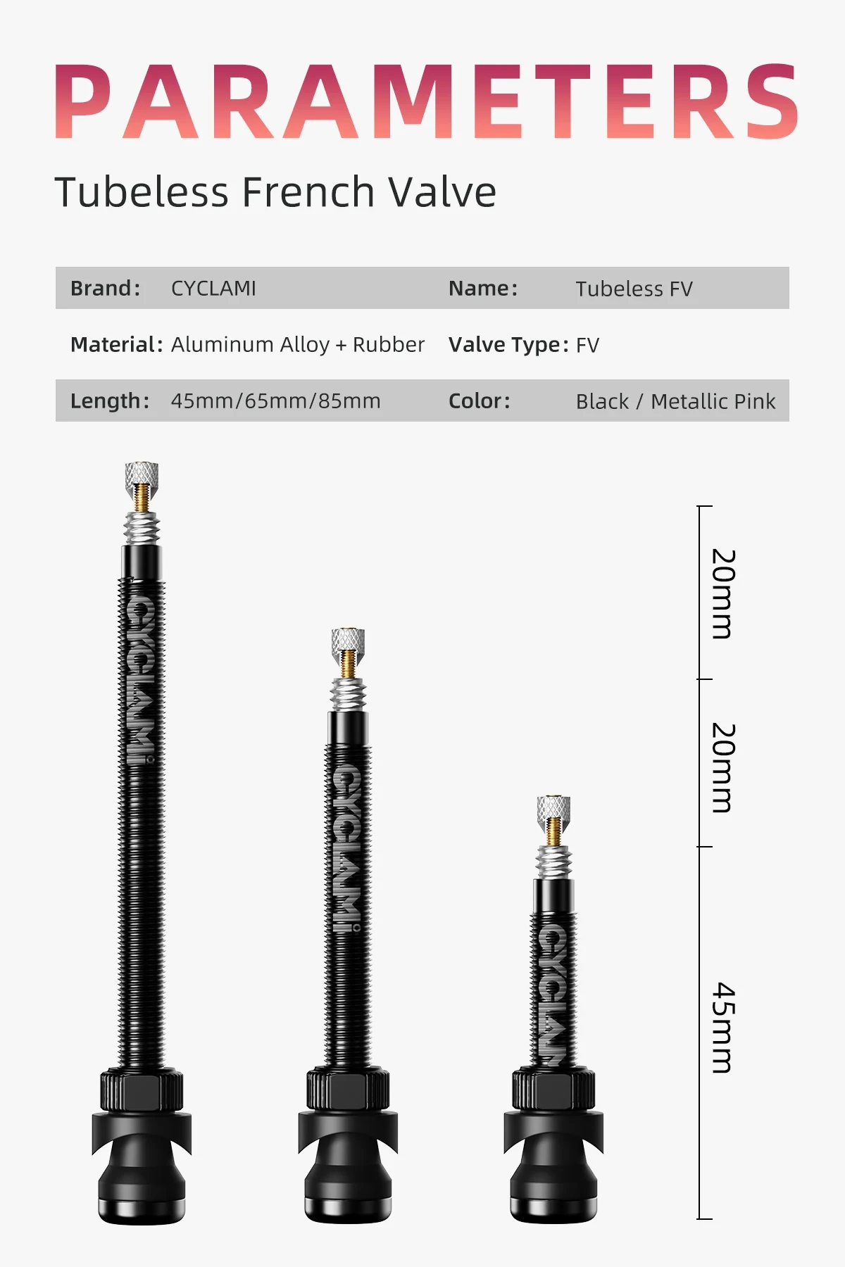 CYCLAMI 45 65 85 mm Tubeless-Ventile Fahrrad-Presta-Nippel aus Aluminiumlegierung, abnehmbares Kern-Luftventil für Rennrad, MTB, Mountainbike – Detail 7