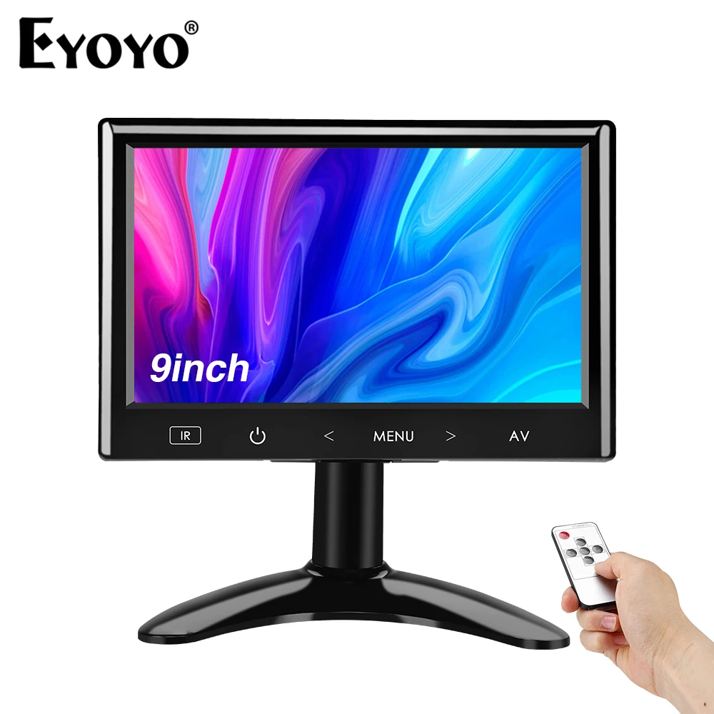 

Eyoyo 9 Inch LCD Monitor 160° View Angle Small TV for CCTV Security Office HDMI VGA AV Video Input With Remote Control TN Scree