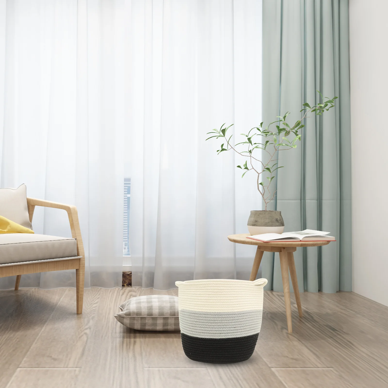 

1pc Cotton Storage Basket Woven Laundry Hamper Foldable Handmade Knitting Basket for Organizing Clothes Toys Sundries