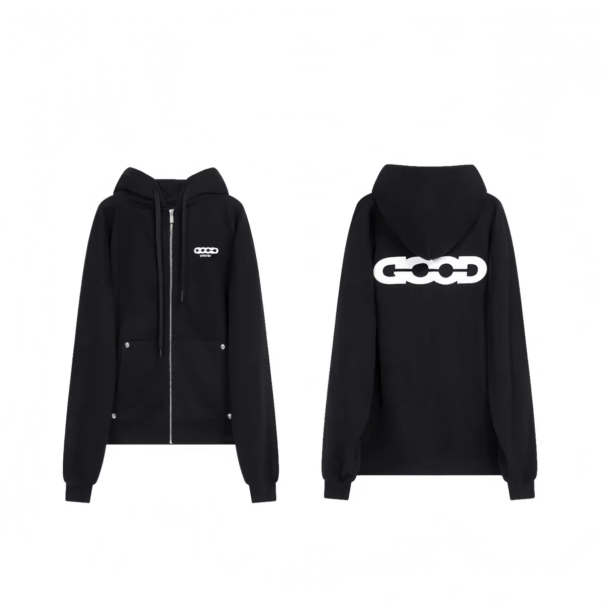 Premium Quality Goodbrand New Hooded Zipper Sweatshirt with Letter Geometric Pattern Embroidery, Drop Shoulder, Oversized Fit