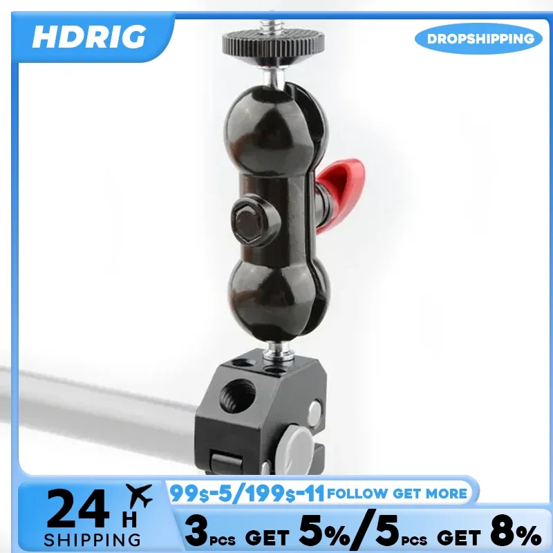 HDRIG Camera 15mm Quick Release Rod Clamp Extension Magic Arm With Rotating Double Ball Head Mount For LCD Monitor Light