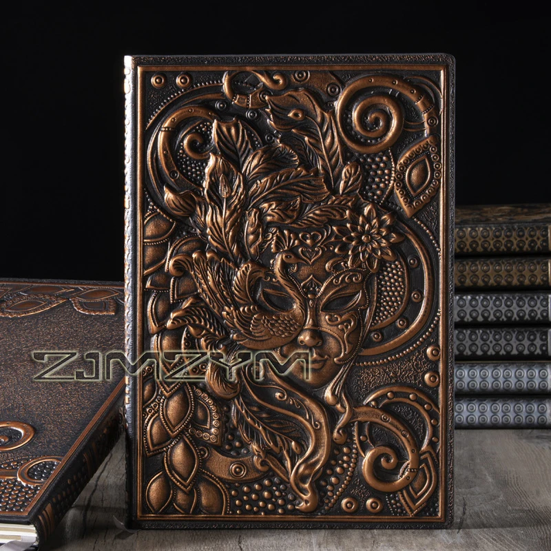 Retro 3D Relief A5 Notebook Journal Embossed Planner Notebook Handmade Leather Cover Diary Gift Office Supplies