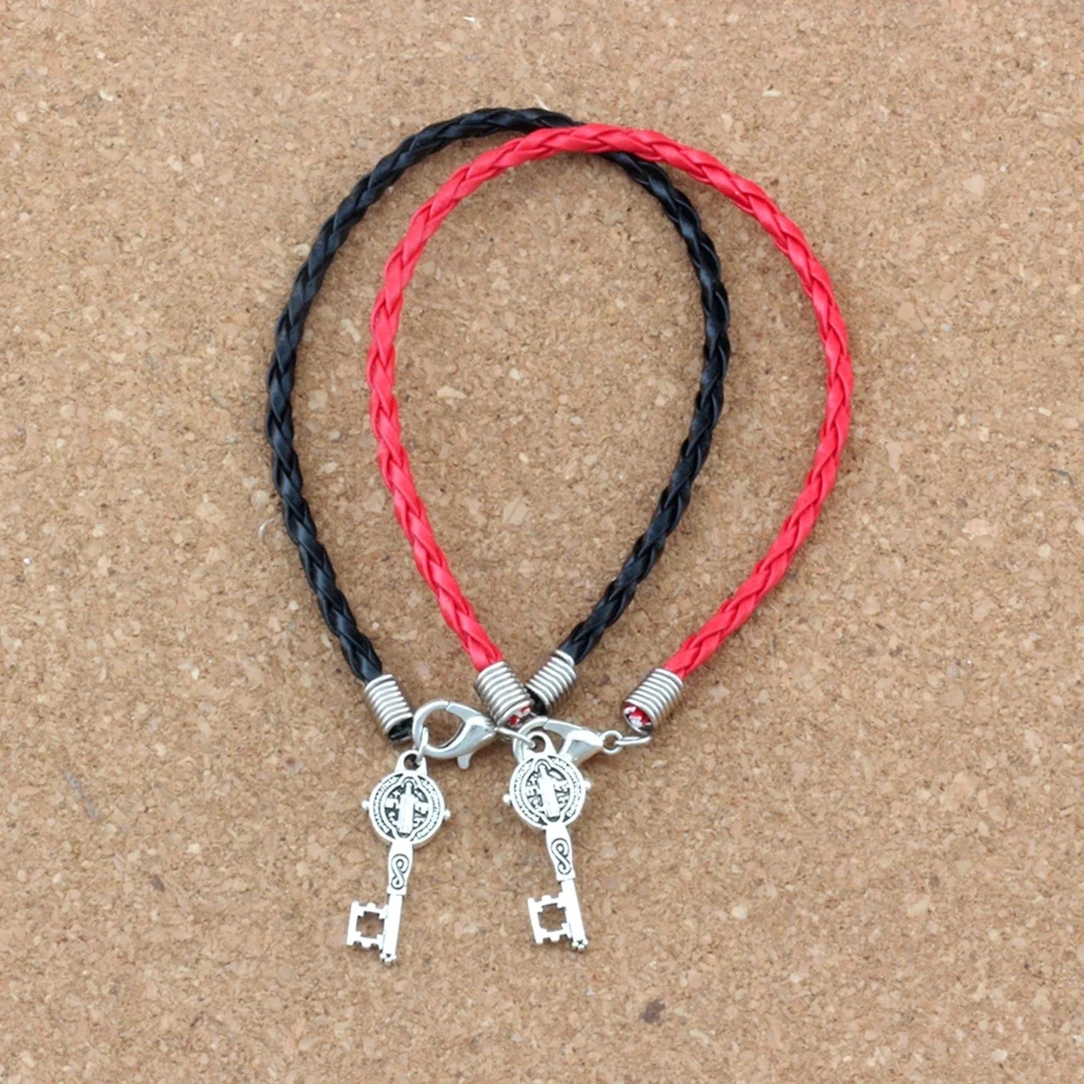6Pcs Leather Bracelet Saint Benedict Medal Cross Key Religious Charms Pendants B-351