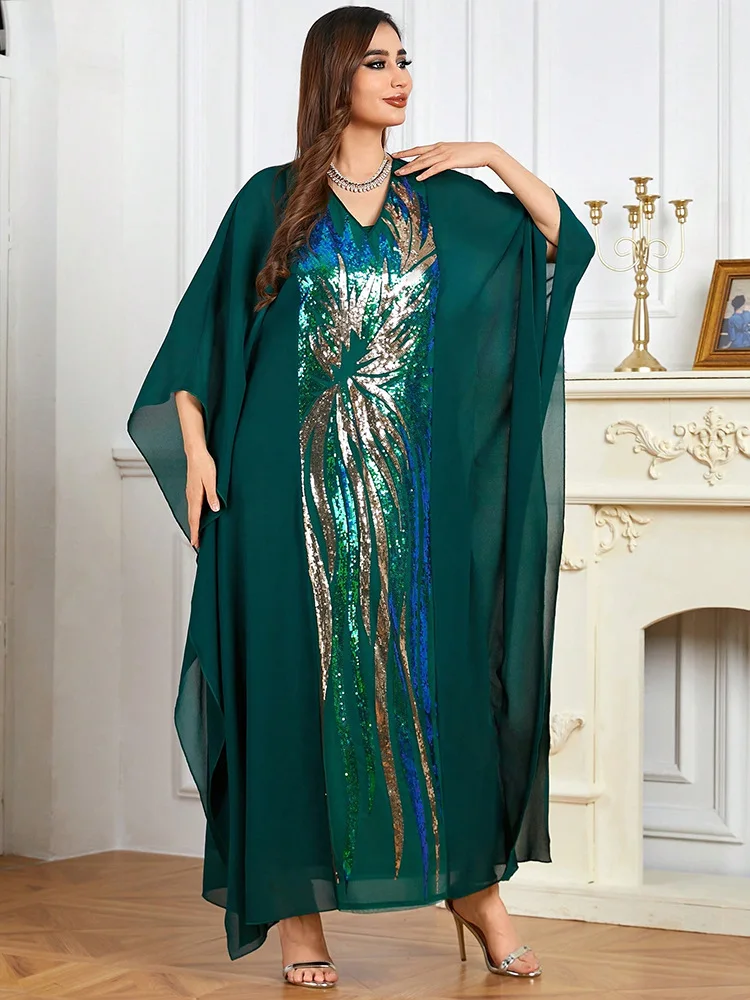 أطقم إسلامية للعيد للنساء فستان بأكمام تشبه جناح الخفّاش مكون من قطعتين رداء دبي عباية جلابة رمضان إسلام جلابية قفطان كيبيا جديد