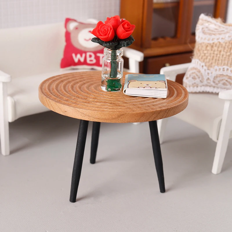 Mesa redonda en miniatura para casa de muñecas, mesa de té para casa de muñecas, decoración de muebles, juguete de Micro escena, accesorios de construcción, 1:12