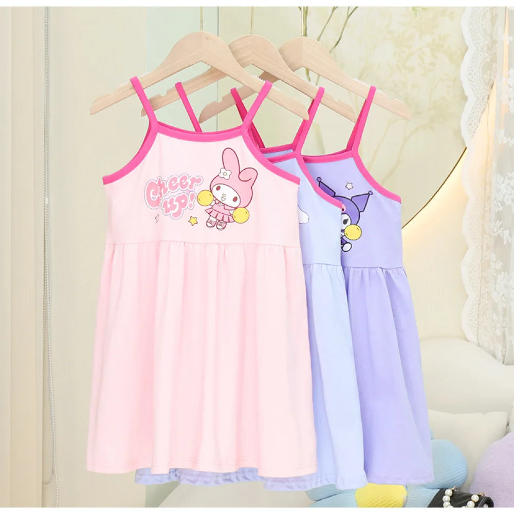 Anime Sanrio My Melody Girls Suspender Skirt Kuromi Cinnamoroll Cartoon Children's Vest Tops Sleeveless Pajamas Kids Homewear