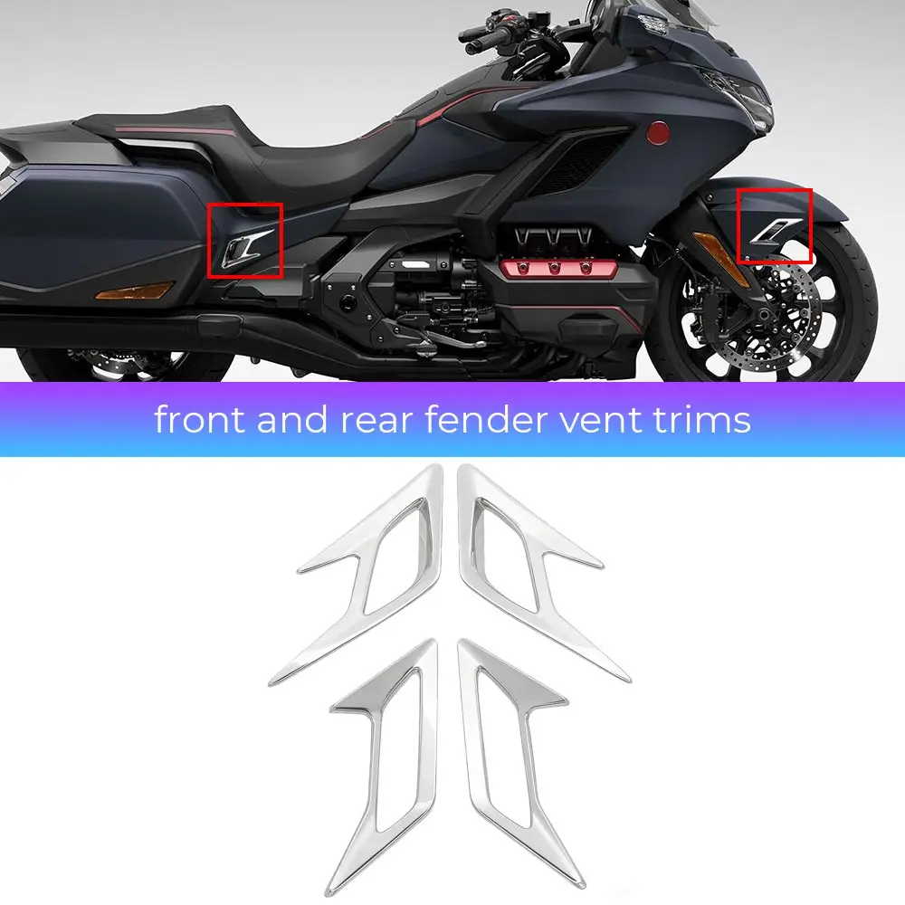 

Комплект из 4 хромированных декоративных накладок на передние и задние крылья для мотоциклов Honda Gold Wing GL 1800 Tour DCT Airbag 2018-2025 из ABS-пластика