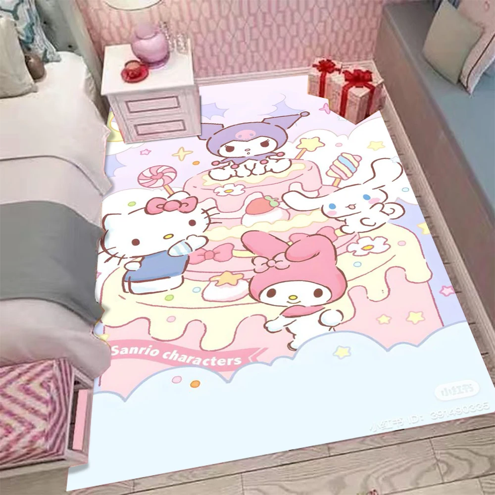 

MINISO Cute Characters Carpet With Rainbow Dessert Town Scene Heart Balloon Patterns Non Slip Rug For Bedroom Kids Room Decor