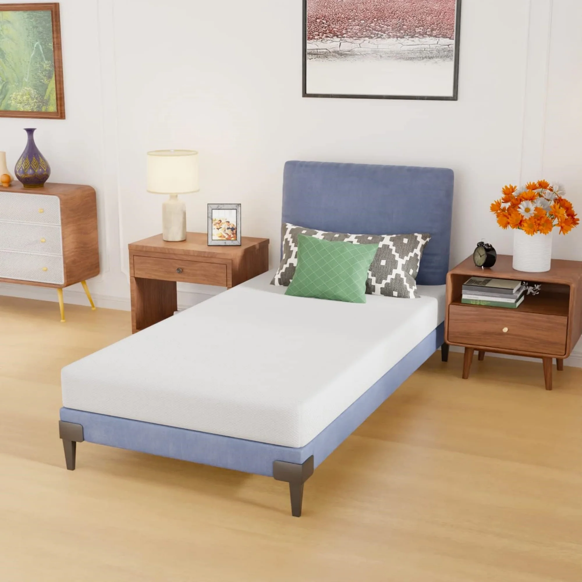| 6 Inch Twin Mattress | Medium Firm Base Foam Mattress | Removable Washable Zipper Cover | Breathable & Comfortable | White | Bed in a Box | CertiPUR-US Certified