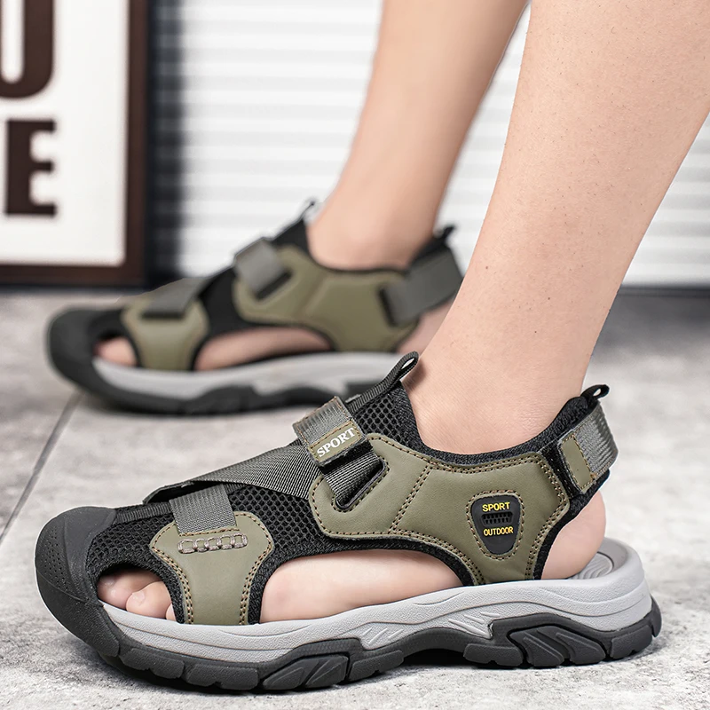 Hoge Kwaliteit Heren Mesh Outdoor Sandalen Waterdichte Schoenen Voor Mannen Klassieke Strand Sandalen Hot Man Naaien Ademende Antislip Schoenen