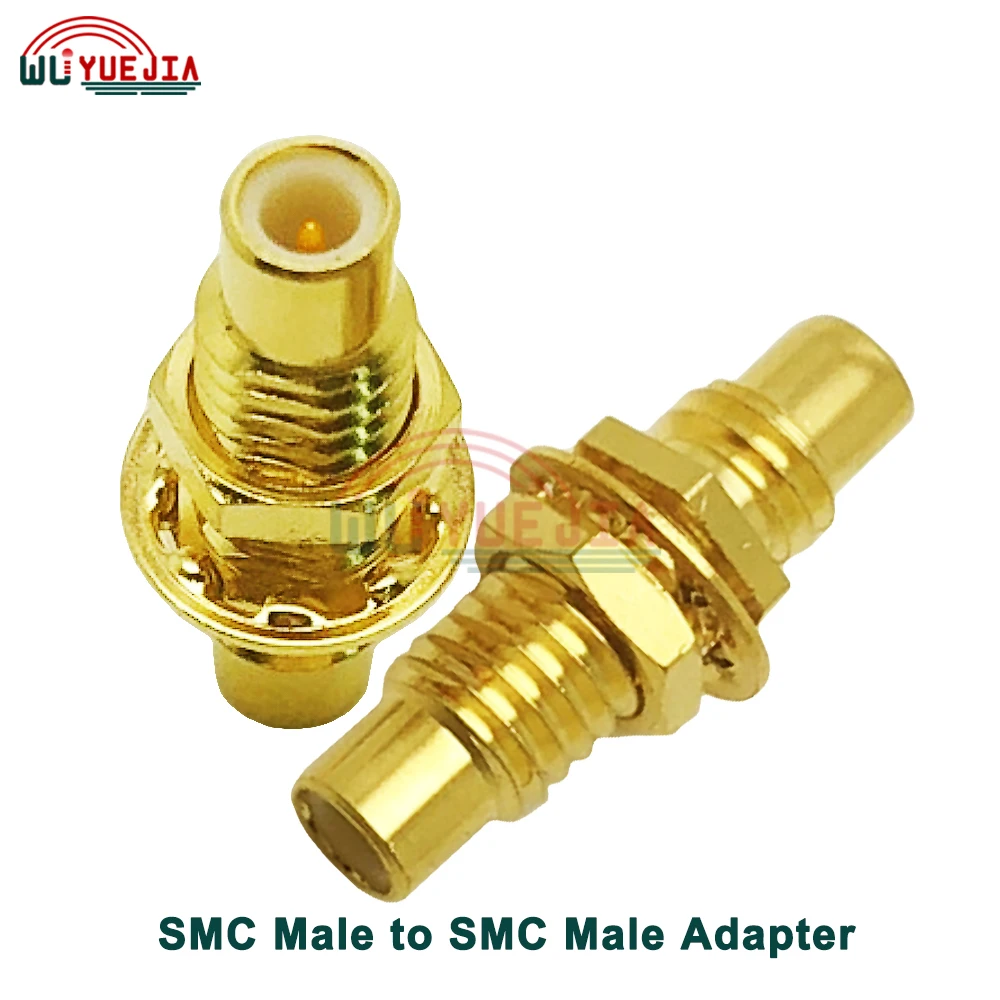 1PCS SMC Male Plug to SMC Male Plug Bulkhead RF Adapter 50 Ohm Straight Brass Gold Plated Coax Connector Male Nut Spacer
