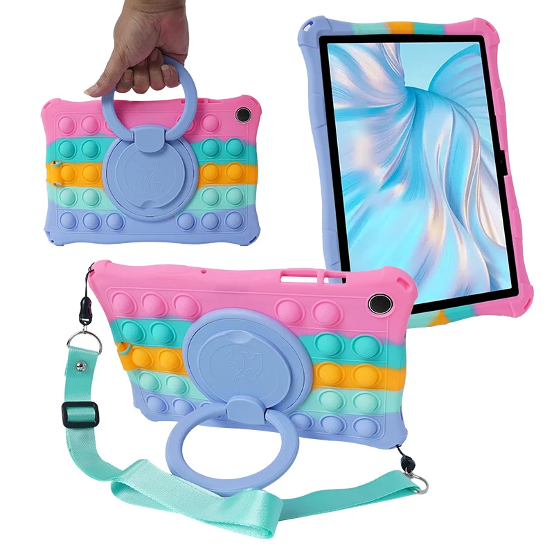 

Чехол для Samsung Galaxy Tab A9 Pop Bubble PC + силиконовый чехол, подставка для рук с плечевым ремнем - красочный розовый