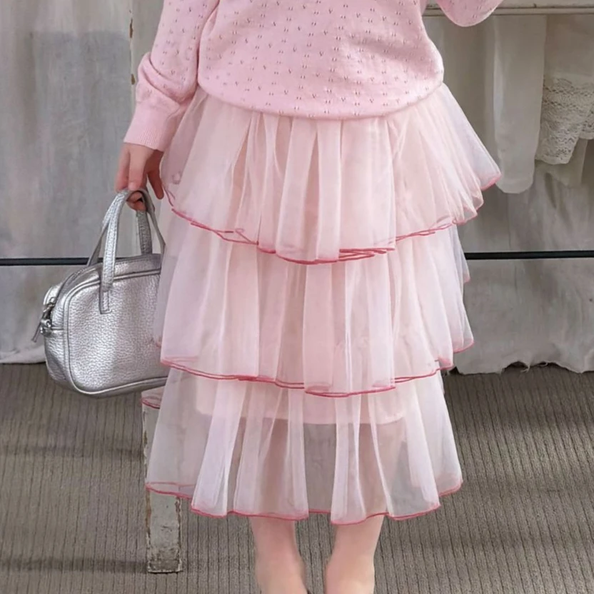 

Girls Skirt 2026 Spring and Summer New Childrens Clothing Korean Style Girl Baby Fashion Mesh Lace Princess Cake Skirt