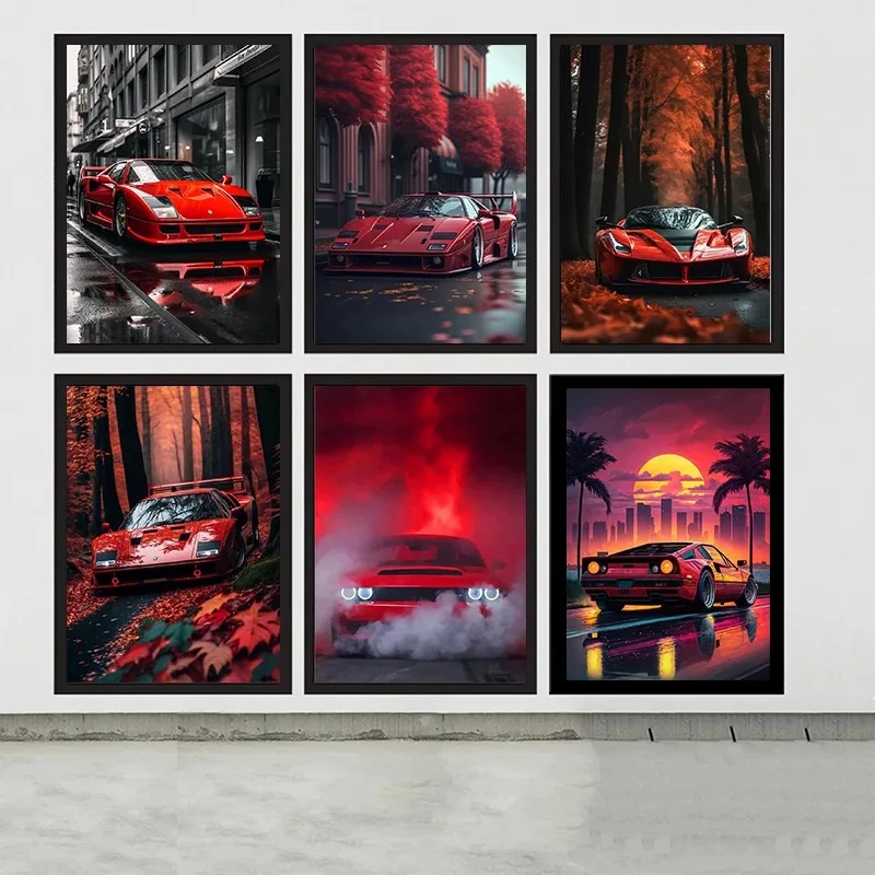 Trending Cars Retro Red Ferrari F40 Super Car Poster Print Canvas Painting Wall Art Picture for Living Room Home Decor Cuadros