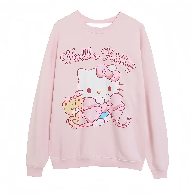 

New Autumn and Winter Cute Hello Kitty 3D Printed Round Neck Hoodie, Without Top, Warm Single-sided Velvet Top Trendy