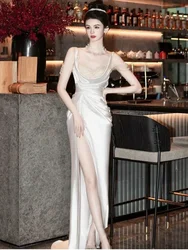 High-end No. 41 satin light wedding dress white simple outing yarn retro sling bride temperament evening dress skirt