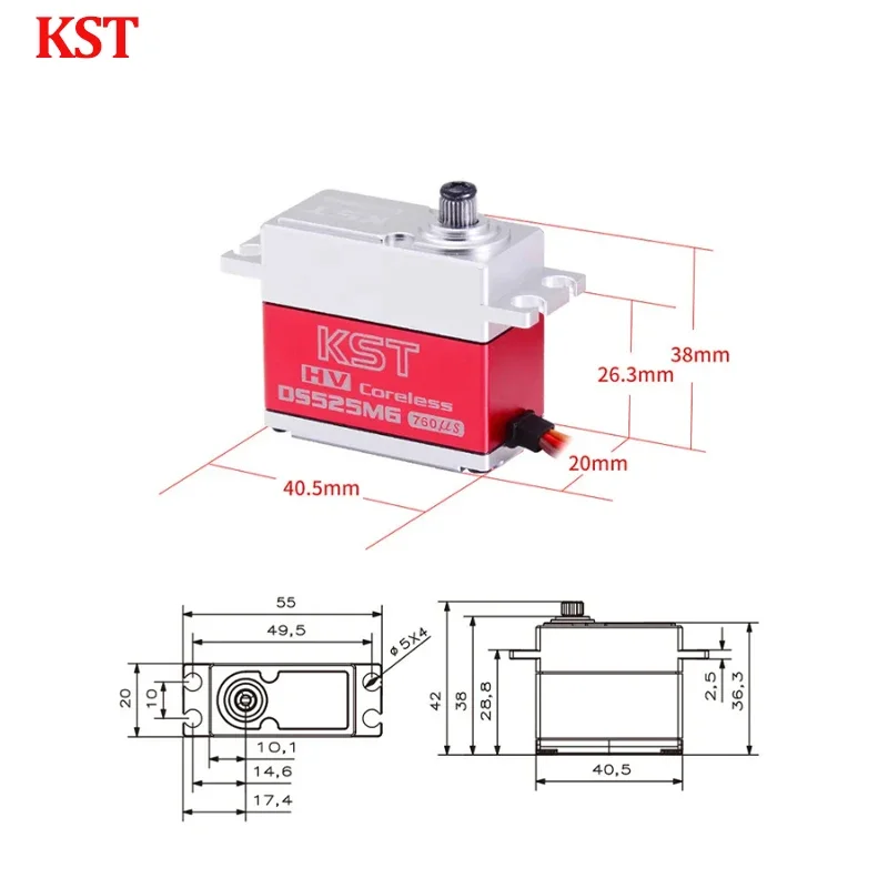 เซอร์โวมอเตอร์ KST DS525MG 7.5กก. 8.4V 0.04วินาที HV ดิจิตอล เกียร์โลหะ สำหรับโมเดล RC เครื่องบินไร้คนขับ รถยนต์ เรือ แขนหุ่นยนต์ เฮลิคอปเตอร์ อะไหล่เครื่องบิน